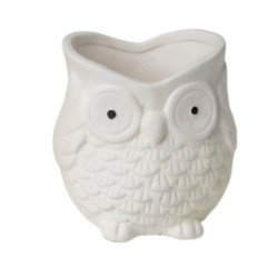 Vase chouette blanc en dolomite effet sablé 11 x 10 H.11 cm  vente en gros pour fleuristes