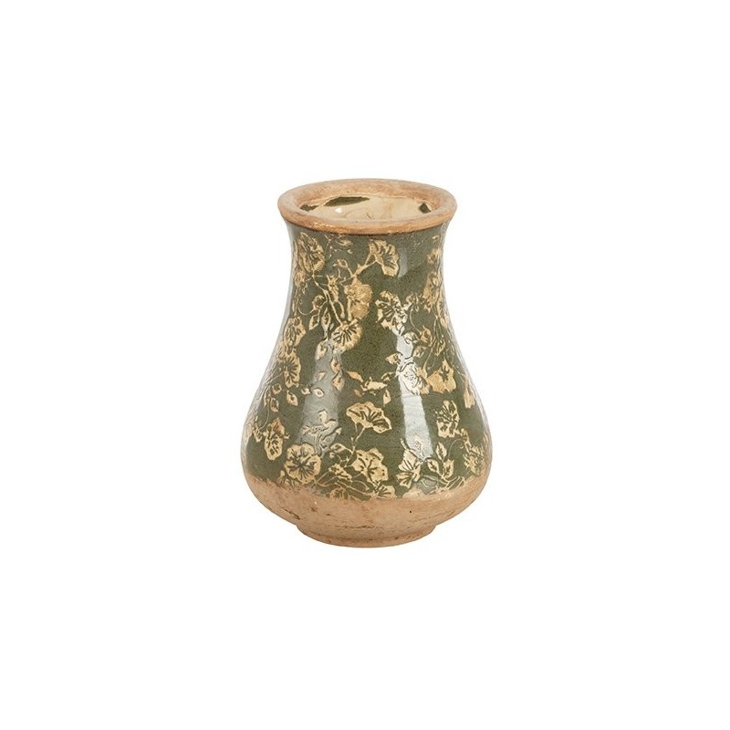 Vase bombé vert foncé à fleurs en céramique Ø13 5 H.18 5 cm  grossiste en vases pour fleuristes
