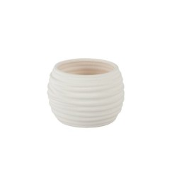 Cache-pot arrondi à ondes blanc en dolomite effet sablé Ø14 5 H.10 cm  vente en gros pour fleuristes