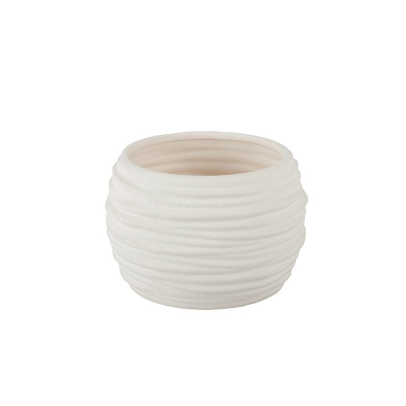 Cache-pot arrondi à ondes blanc en dolomite effet sablé Ø16 H.12 5 cm  vente en gros pour fleuristes