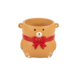Cache-pot ourson à nœud rouge en terre cuite 13 cm  grossiste en cache-pots pour fleuristes