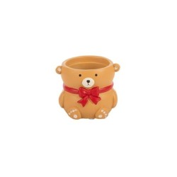 Petit cache-pot ourson à nœud rouge en terre cuite 9 cm  vente en gros pour fleuristes