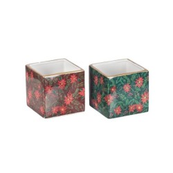 Cache-pot cube étoiles de Noël 10 x 10 H.10 cm bordeaux ou vert  grossiste en cache-pots de Noël