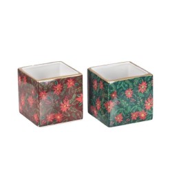 Cache-pot cube étoiles de Noël 12 x 12 H.12 cm bordeaux ou vert  grossiste en cache-pots de Noël