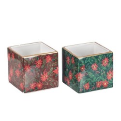 Cache-pot cube étoiles de Noël 14 x 14 H.14 cm bordeaux ou vert  grossiste en cache-pots de Noël