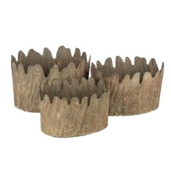 Lot de 3 cache-pots ovales en métal bord ondulé  effet écorce - grossiste en cache-pots pour fleuristes