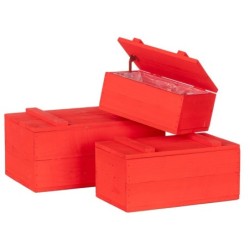 Lot de 3 caisses en bois rouge à couvercle - grossiste en contenants en bois pour fleuristes
