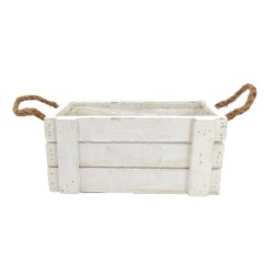 Caisse en bois épais blanc à poignées en corde 27 x 15 H.12 cm - grossiste en contenants en bois