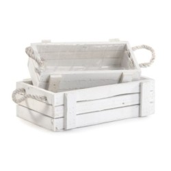 Lot de 2 caisses basses en bois blanc à poignées corde - vente en gros pour fleuristes