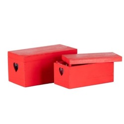 Lot de 2 coffrets en bois rouge à couvercle et cœur - grossiste en coffrets pour fleuristes