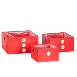 Lot de 3 caisses carrées en bois rouge à boutons - vente en gros pour fleuristes