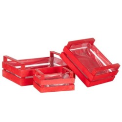 Lot de 3 cagettes en bois rouge - grossiste en contenants en bois pour fleuristes