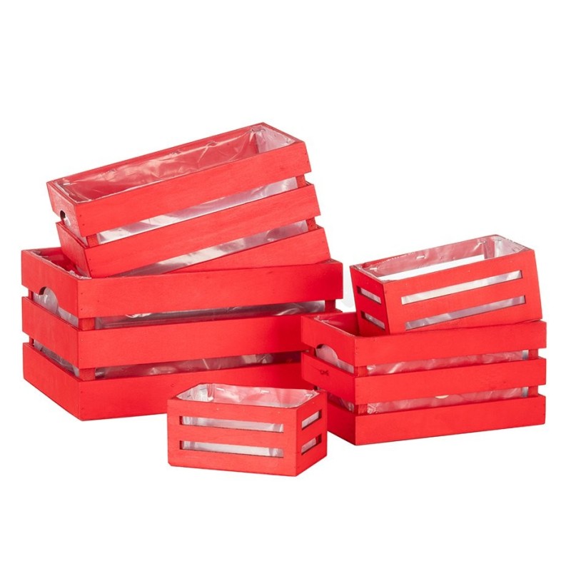 Lot de 5 caisses en bois rouge gigognes - vente en gros pour fleuristes