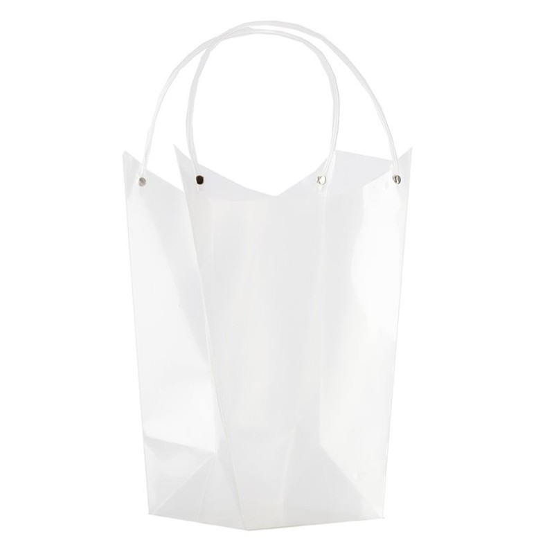 Sac transparent à anses en plastique 25 x 15 H.33 cm  lot de 10 - grossiste en emballage fleuriste