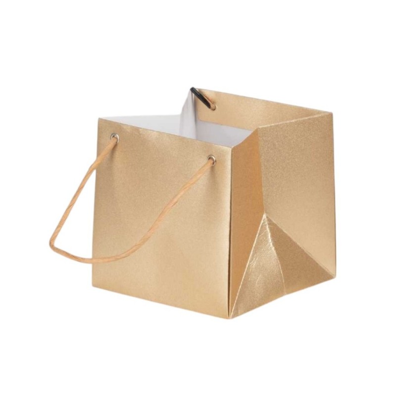 Sac cube en papier pailleté or 13 x 13 H.13 cm  lot de 10 - grossiste en emballage cadeau