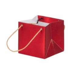 Sac cube en papier pailleté rouge 13 x 13 H.13 cm  lot de 10 - grossiste en emballage cadeau