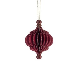 Boule de Noël plissée forme bulbe bordeaux Ø7 H.10 cm  liseré doré - grossiste en boules de Noël pour fleuristes