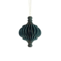Boule de Noël plissée forme bulbe verte Ø7 H.10 cm  liseré doré - grossiste en boules de Noël pour fleuristes