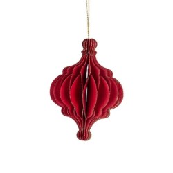 Boule de Noël plissée forme bulbe rouge Ø7 H.10 cm  liseré doré - grossiste en boules de Noël pour fleuristes