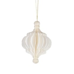 Boule de Noël plissée forme bulbe blanche Ø7 H.10 cm  liseré doré - grossiste en boules de Noël pour fleuristes