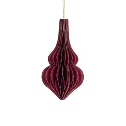 Boule de Noël plissée forme goutte bordeaux Ø7 5 H.15 cm  liseré doré - grossiste en boules de Noël pour fleuristes