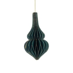 Boule de Noël plissée forme goutte verte Ø7 5 H.15 cm  liseré doré - grossiste en boules de Noël pour fleuristes