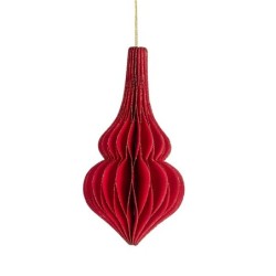 Boule de Noël plissée forme goutte rouge Ø7 5 H.15 cm  liseré doré - grossiste en boules de Noël pour fleuristes