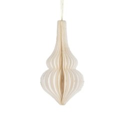Boule de Noël plissée forme goutte blanche Ø7 5 H.15 cm  liseré doré - grossiste en boules de Noël pour fleuristes