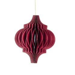 Boule de Noël plissée forme lanterne bordeaux Ø12 5 H.15 cm  liseré doré - grossiste en boules de Noël pour fleuristes