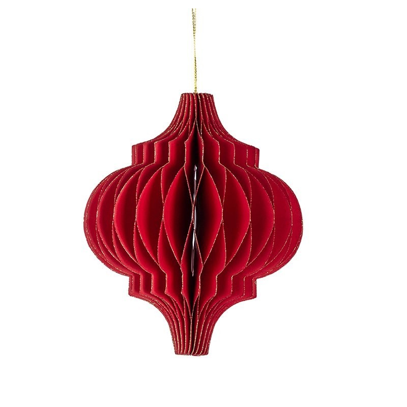 Boule de Noël design plissée rouge 12 5 x 15 cm  grossiste en boules de Noël