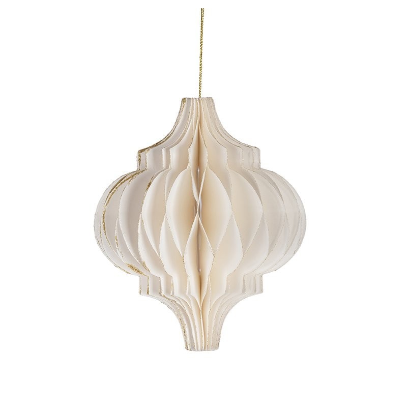 Boule de Noël design plissée blanche 12 5 x 15 cm  grossiste en décoration de Noël