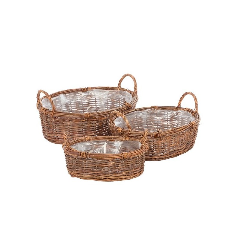 Panier ovale en osier à anses  lot de 3  vente en gros pour fleuristes