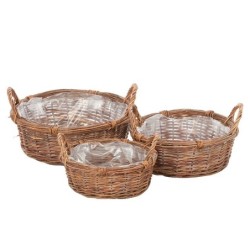Corbeille ronde basse en osier à anses  lot de 3  grossiste en vannerie pour fleuristes