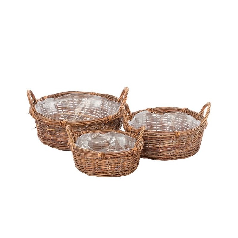 Corbeille ronde basse en osier à anses  lot de 3  grossiste en vannerie pour fleuristes