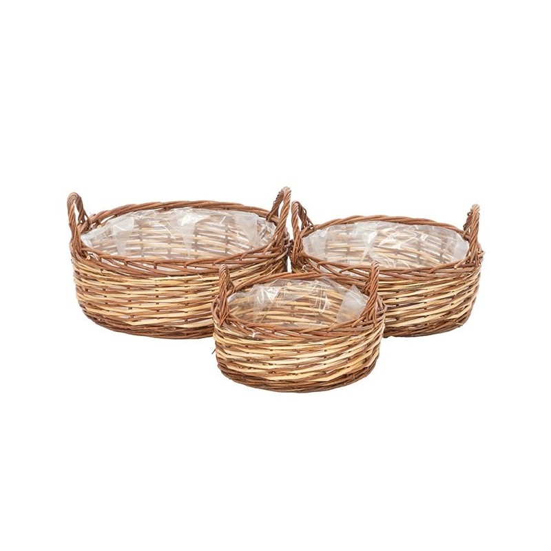 Corbeille ronde basse bicolore à anses  lot de 3  vente en gros pour fleuristes