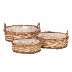 Corbeille ovale basse bicolore à anses  lot de 3  grossiste en vannerie pour fleuristes