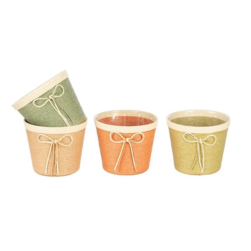 Cache-pot en carton avec nœud Ø15 5 cm  4 couleurs  grossiste en contenants pour fleuristes