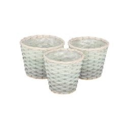 Cache-pot évasé en osier vert  lot de 3  grossiste en cache-pots pour fleuristes