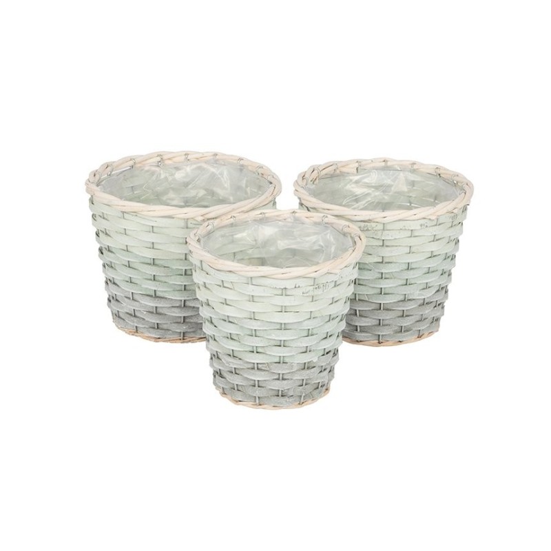 Cache-pot évasé en osier vert  lot de 3  grossiste en cache-pots pour fleuristes