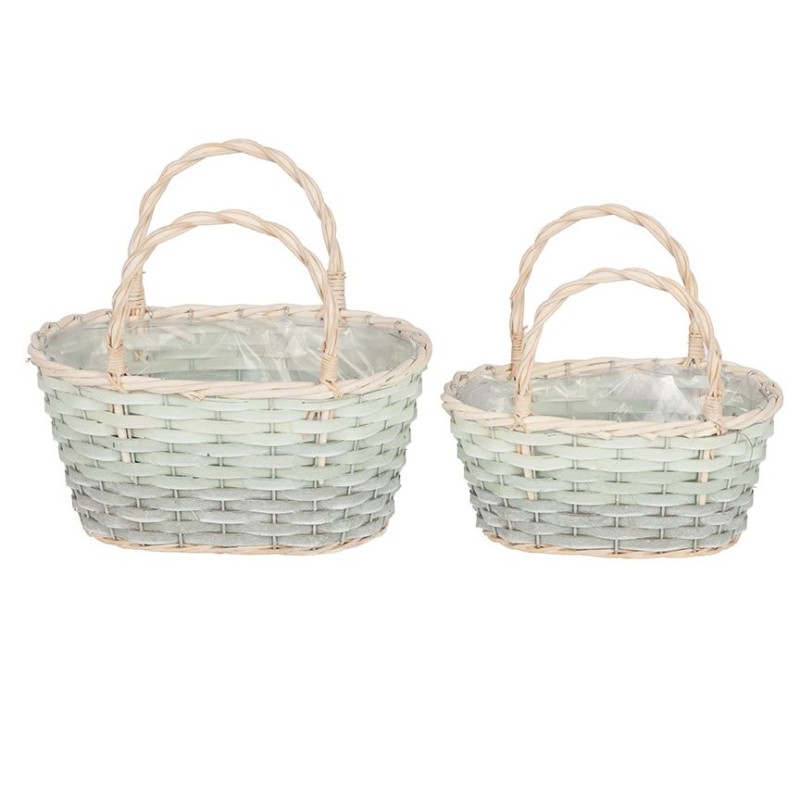 Panier ovale à anses en osier vert  lot de 2  vente en gros pour fleuristes