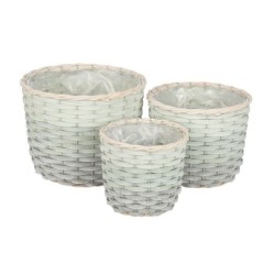 Cache-pot rond en osier vert grisé  lot de 3  grossiste en cache-pots pour fleuristes
