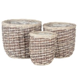 Cache-pot bombé en osier gris  lot de 3  vente en gros pour fleuristes