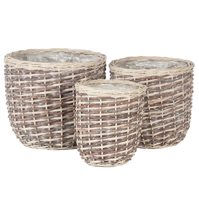 Cache-pot bombé en osier gris  lot de 3  vente en gros pour fleuristes