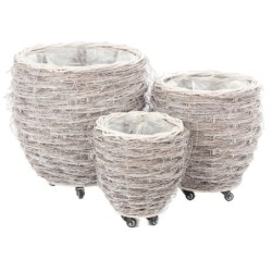 Cache-pot en bois gris sur roulettes  lot de 3  grossiste en contenants pour fleuristes