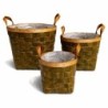 Cache-pot rond en bois tressé brun à anses  lot de 3  grossiste en cache-pots pour fleuristes