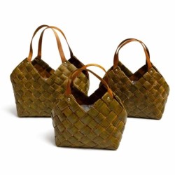 Panier sac en bois tressé brun ouverture en V  lot de 3  grossiste en paniers cadeaux