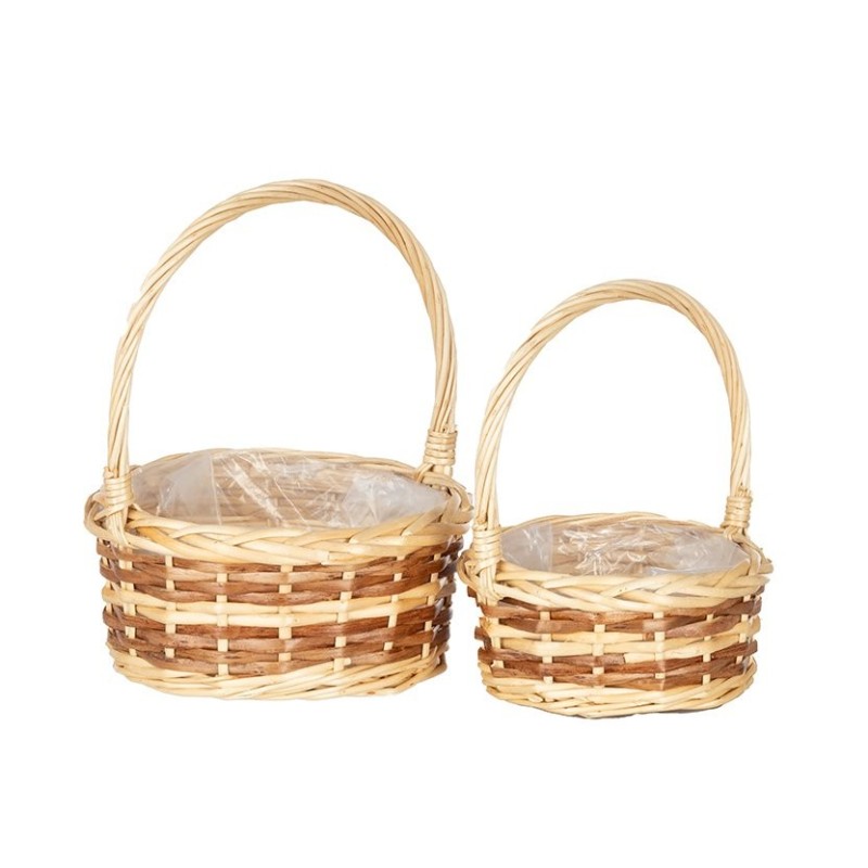 Panier rond en osier bicolore avec anse  lot de 2 - grossiste en vannerie pour fleuristes