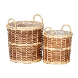 Panier rond haut en osier bicolore à anses  lot de 2 - grossiste en vannerie pour fleuristes