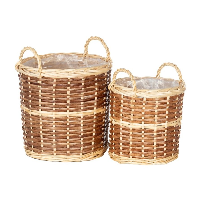 Panier rond haut en osier bicolore à anses  lot de 2 - grossiste en vannerie pour fleuristes