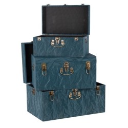 Malle rectangulaire en tissu bleu canard  lot de 3 - grossiste en décoration de vitrine